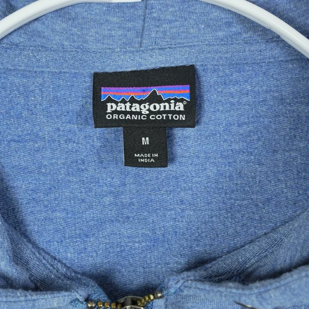 Patagonia Mens Full Zip Hoodie Blue Organic Cotton Logo Sweatshirt Medium - Picture 3 of 10